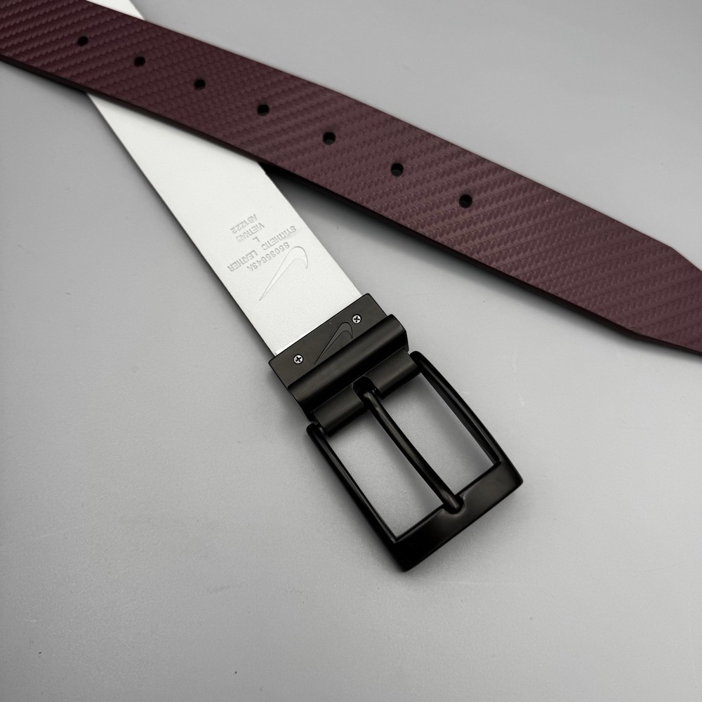 Nike Men's‎ Reversible Belt Carbon Fiber Texture Burgundy & Gray Faux Leather Lg